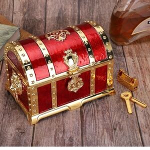 Metal Treasure Chest Vintage Jewelry Storage Trinket Jewelry Box